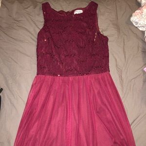 Maroon red sparkly net frock style dress